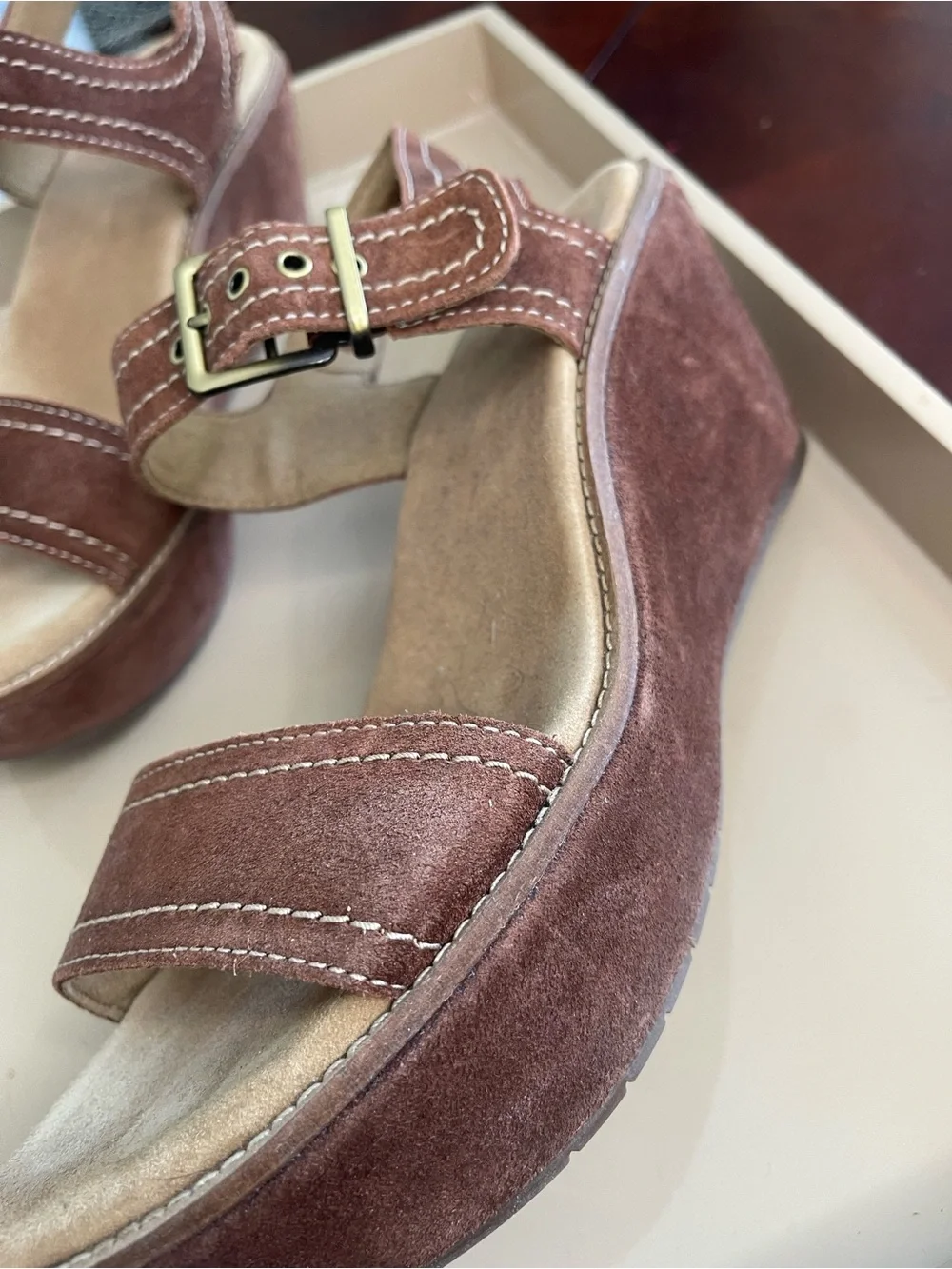 Clarks Brown Suede Ankle-Strap Wedge Sandals 11M